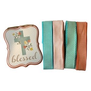 Blessed Cross Flowers Spring Sign & Ribbon Bundle, DIY Easter Wreath Supply Kit